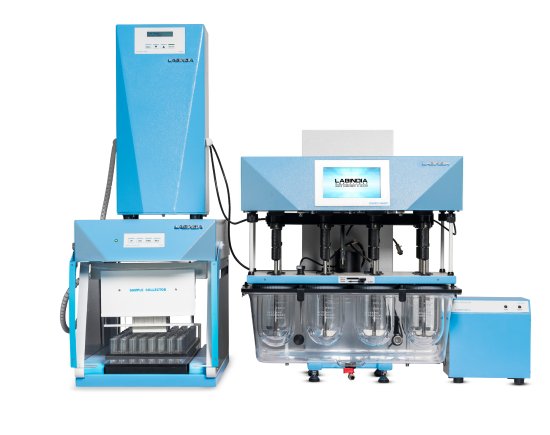 Dissolution tester with piston pump Rinse function for reducing carryover issues. 